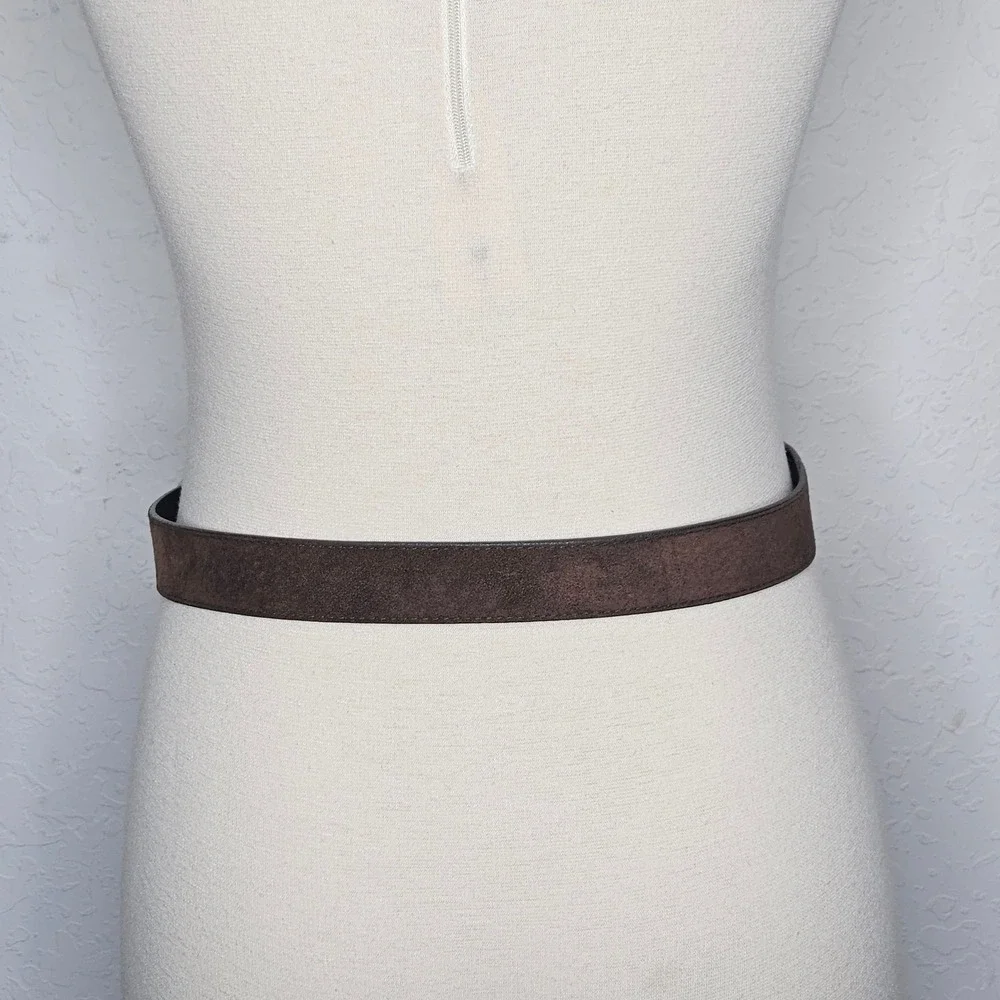 Vintage Express Brown Leather Belt Gold Western Concho Buckle Made Korea Medium